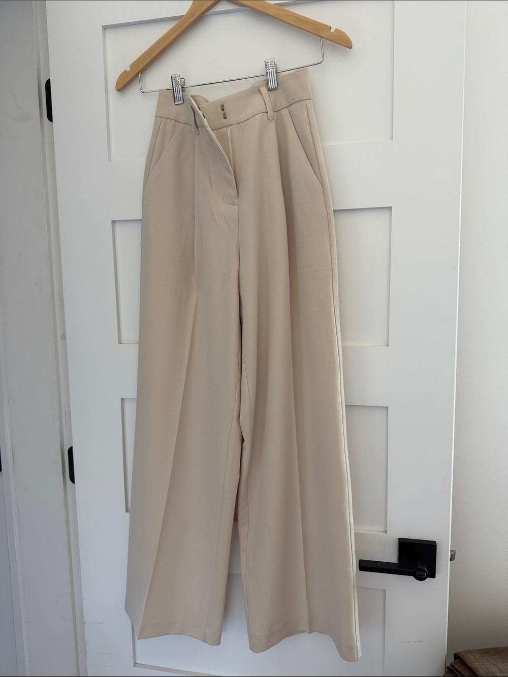 OAK + FORT Wide-Leg High-Rise Pants in Cream